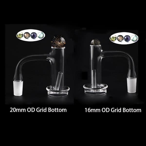 Full Weld Beveled Edge Control Tower Quartz Banger Clear Grid Bottom, With Dichro Glass Cap Cap And hollow Terp Pillars