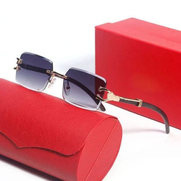 Designer sunglasses for men rimless eyeglasses fashion gradient sun glasses simple big square gold frame UV400 beach driving sports show mens sunglass