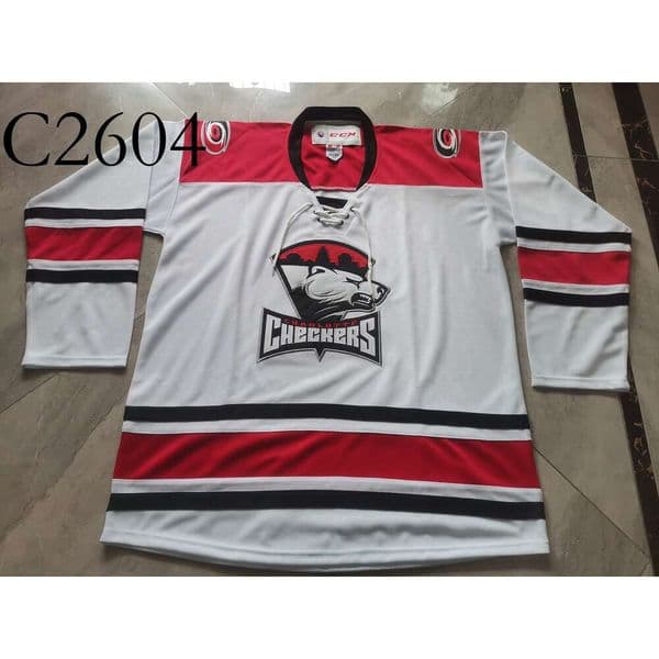 C26 Hockey jerseys Physical photos Charlotte Checkers white jerseys Men Youth Women High School Size S-6XL or any name and number jersey