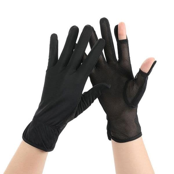 Summer cycling and driving, UV resistant, foldable touch screen, breathable ice silk gloves, cool feeling