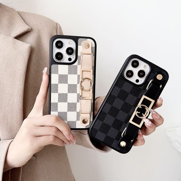 Phone iPhone 15 Max Leather, 14 13 Plus 12 11 Pro Designer Wallet Case Wrist Strap Excellent Grip Shockproof Slim Cover for Women Men AAA