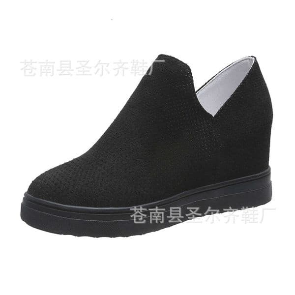 2023 Spring Autumn New Slope Heel with Elevated Inner Size and Small Hole Casual Women's Shoes