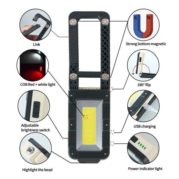 Working Lamp COB USB Rechargeable Magnetic Torch 180 Degree Adjustment Bottom Lamp Working Light Flashlight Outdoor Camping