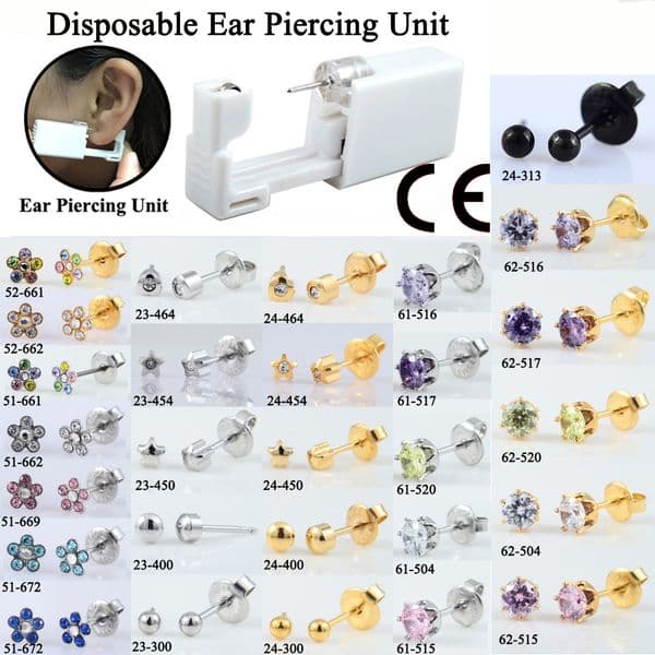1PC Genenic Sterlised Disposable Safety Ear Piercing Device Unit +Sterile Crystal Stud Flower Piercing Jewelry Suit for Baby
