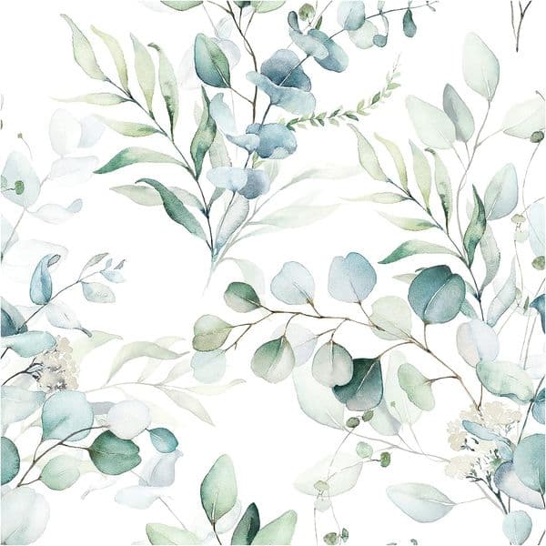 Green Leaves Peel and Stick Wallpaper Green/White Eucalyptus Leaf Floral Self Adhesive Wallpaper Wall Mural Home Nursery Decor