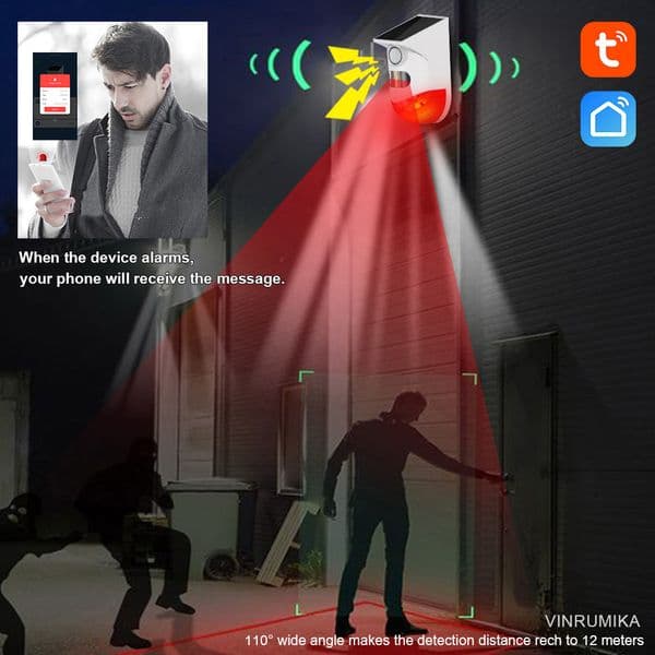 WiFi Tuya Smart Outdoor Solar Energy Infrared Human Detector Siren Home Doorway Garden Farm Night Security Alert Burglar Alarm