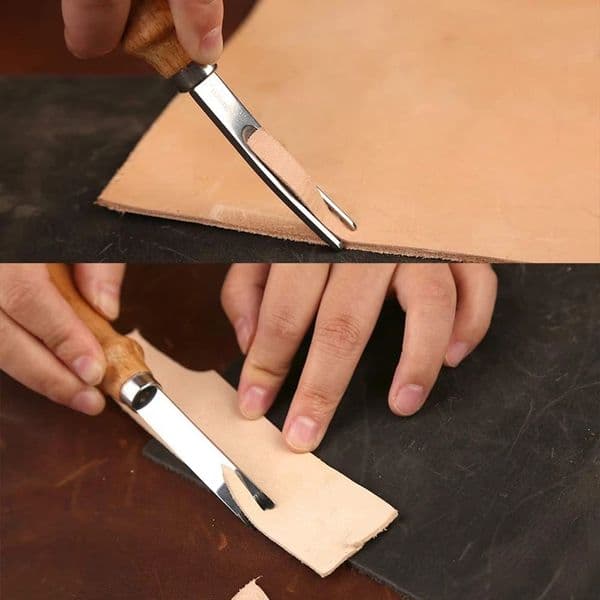 4mm-16mm Practical Leather Craft Edge Beveler Skiving Beveling Knife DIY Cutting Trimming Hand Craft Tool with Wood Handle
