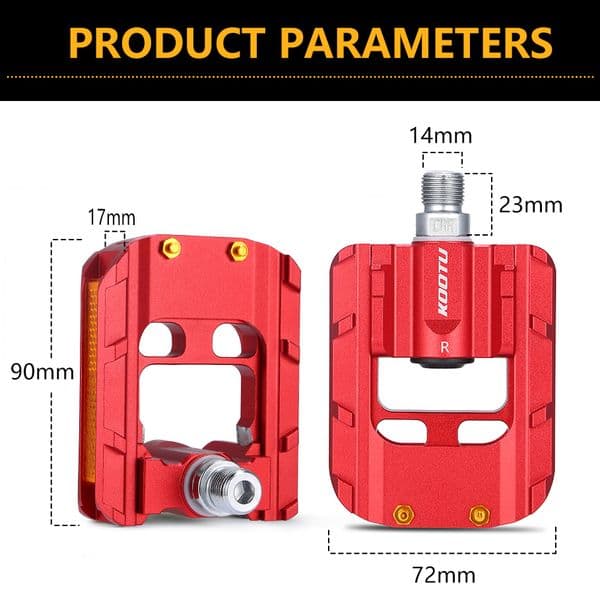 KOOTU Folding Bike Pedals Full Aluminum Bicycle Pedal 9/16 Universal Foldable Pedal Red/Silver Seal Bearing Pedal for Bmx