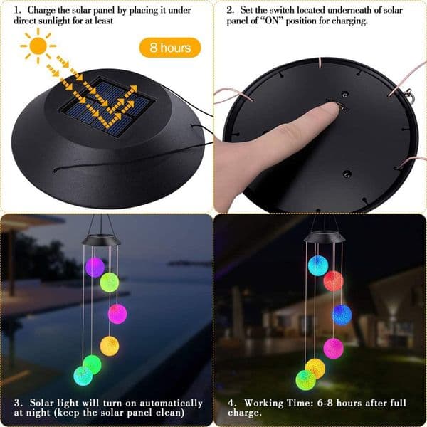 Color Changing Solar Power Wind Chime Light Crystal Ball Wind Chime Wind Mobile Waterproof Outdoor For Patio Yard Garden Decor