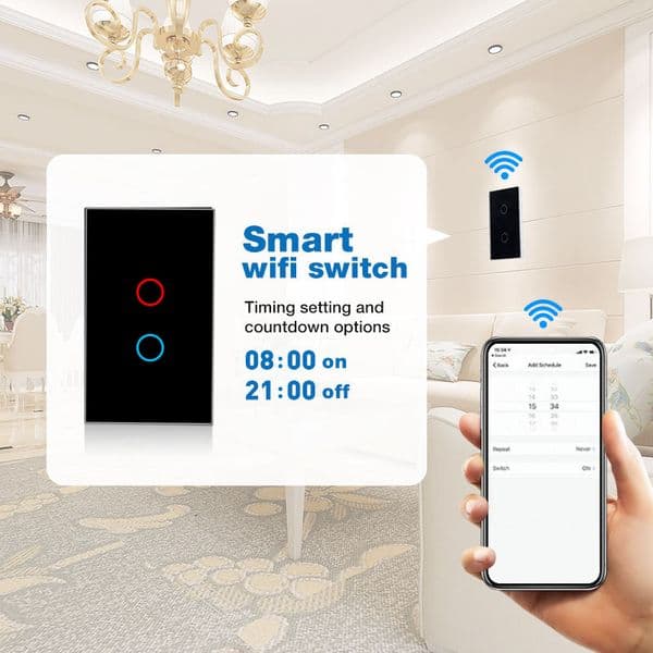Tuya Wifi Smart Switch Neutral Wire/No Neutral Wire, Smart Home Interruptor Light Switch US 1/2/3 Works for Alexa Google home