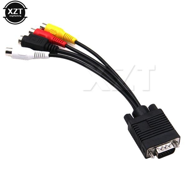 Hot Sale VGA Male to S-Video 3 RCA Jack Female Composite AV TV Out Adapter Converter Connector Video Cable for Laptop PC HDTV