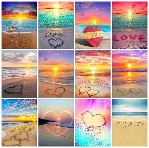 AZQSD Diamond Painting Kit Complet Love Heart Sunset New Arrival Embroidery Seaside Landscape Craft Kits Full Square Home Decor