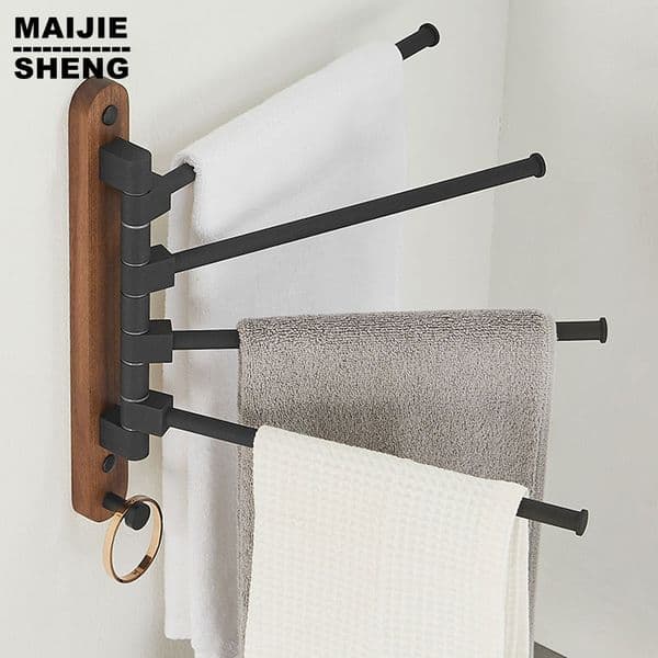 Wood 2/4 Swivel Towel Bars Hanger Bathrobe Towel Rack Holder Wall Mounted Rotatable Bathroom Accessories