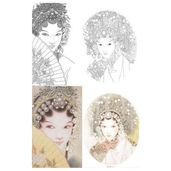 Chinese Opera Face Line Drawing Print Line Draft Meticulous Painting Manuscript Beginner Copy Figure Drawing Baimiao Rice Papers