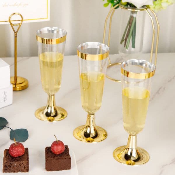 50pcs 5OZ Disposable Wine Cup Party Plastic Champagne Flutes Cocktail Strawberry Toasting Glass for Wedding Bar Party Camping