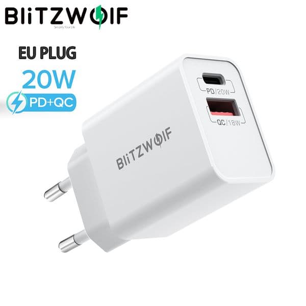 BlitzWolf BW-S20 20W 2-Port PD3.0 QC3.0 Wall Charger Support PPS FCP SCP AFC Fast Charging for iPhone 12 12 Mini 12 Pro Max