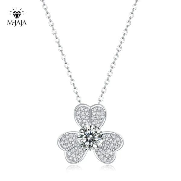 M-JAJA Real Moissanite Necklace for Women 0.5ct-1ct D Color VVS1 925 Sterling Silver Chain Diamond Clover Pendant Jewelry Gra