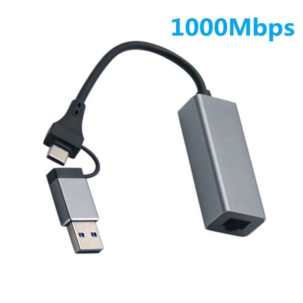 Nku 100/1000Mbps USB A USB-C Ethernet Adapter Type-C USB To RJ45 LAN Cable External Network Card for Laptop Desktop PC Macbook