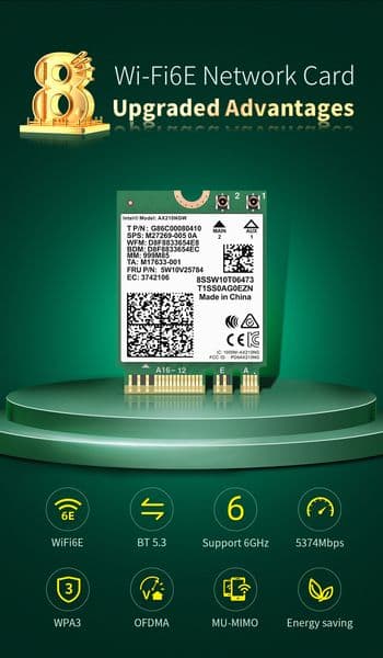 COMFAST Laptop WiFi Card NGFF M.2 WiFi Module WiFi6 AX210 AX200 AX1800 2.4G 5G 6GHz 5374Mbps/3000Mbps 802.11AX Bluetooth 5.2