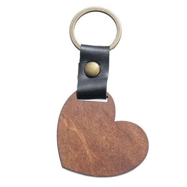 Wood PU Leather Keychain For Men Women Heart Round Shape Pendant Keychain For Keys Jewelry Accessories