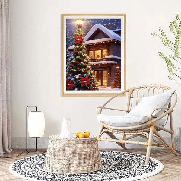 AZQSD Diamond Painting House Christma Stree Cross Stitch Embroidery Snowman Mosaic Full Square/Round Drill 30x40cm Gift