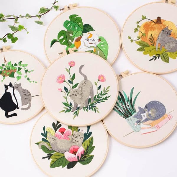 New Embroidery Kit Diy Embroidery Stitch Practice Kit for Beginners Cat Patterns Hobby Needlework Cross Stitch Set Home Decor