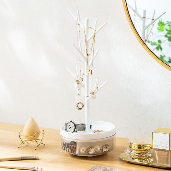 Home Jewelry Necklace Key Storage Rack Earrings Earrings Plastic Storage Box Rotatable Desktop Jewelry Tray
