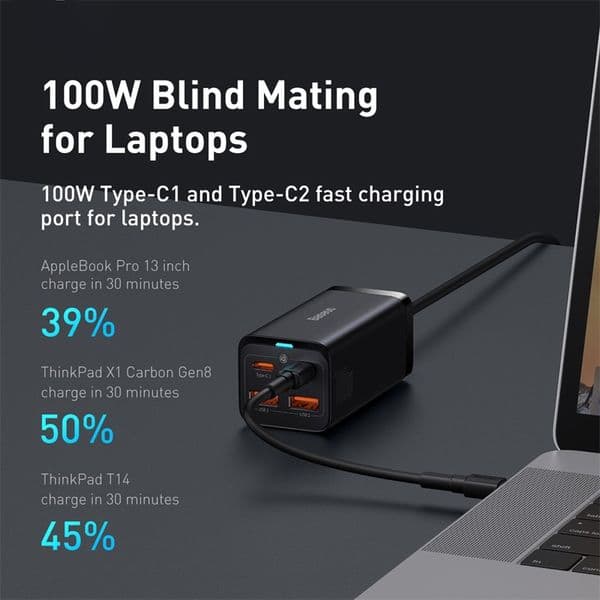 Baseus GaN3 100/ 65W Desktop Charger Quick Charge QC 3.04.0 USB C Type 2025 C Phone Charger For iPhone15 Huawei Xiaomi Book Laptop