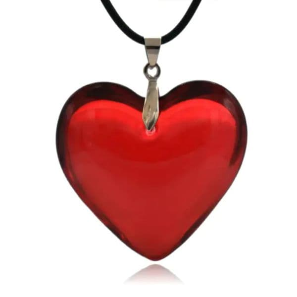 New colorful Heart Crystal Pendant Korean Red Heart Necklace Bright red Crystal Heart Charm Necklace Black Leather Rope Jewelry