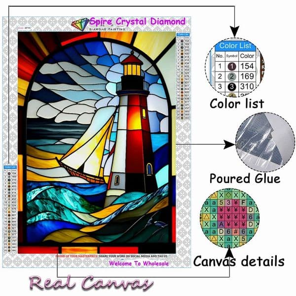 Stained Glass Crystal Drills Diamond Mosaic Painting Embroidery New 2023 Lighthouse Flowers Horse Cross Stitch Kits Home Decor
