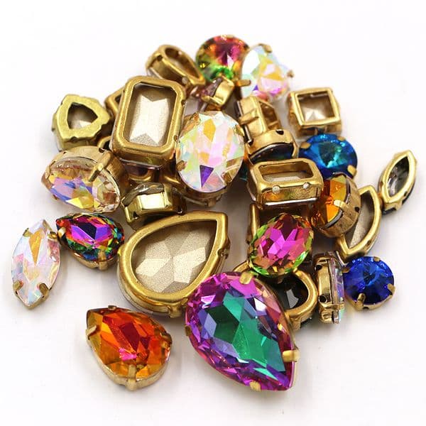 Clothing Accessories 30Pcs/Bag Mix Shape High-Quality Glass Crystal Rhinestones Golden Sewing Claw Setting DIY Handmade