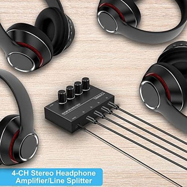 4 Channel Headphone Amplifier Stereo Audio Amp Headphone Splitter With 4 3.5MM Headphone Output And 3.5MM Audio Input