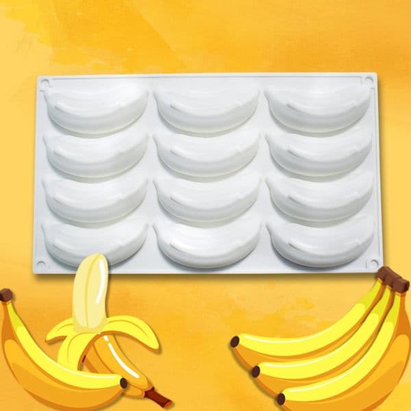 Simulation Fruit French Dessert Banana Silicone Mold 12-Chamber Baking Chocolate Mousse Cake Dessert Baking Decorative Mold
