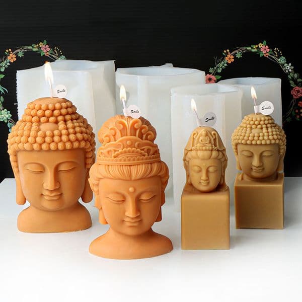 3D Large Sakyamuni Bust Statue Candle Silicone Mold DIY Buddha Head Sculpture Abstract Candle Plaster Making Mould Craft Decor