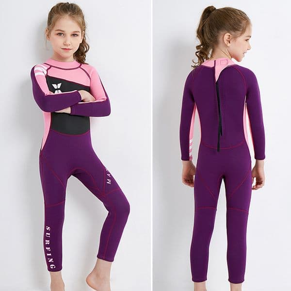 Children's Diving Suit Long Sleeved 2.5MM Neoprene Girls Wetsuit One-Piece Swimsuit Anti-UV Surfing Jellyfish Clothing Swimwear