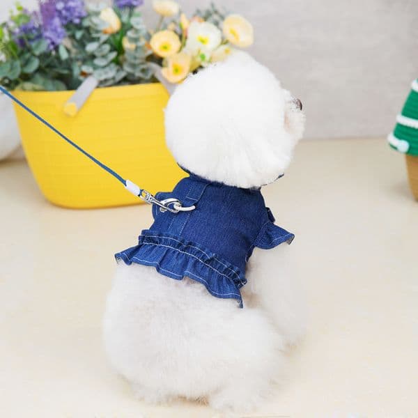 Denim Dog Vest Clothes Flying Sleeve Lotus Leaf Collar No Pull Cowboy Harnesses Vest For Small Dogs Yorkie Puppy Jeans Tank Top