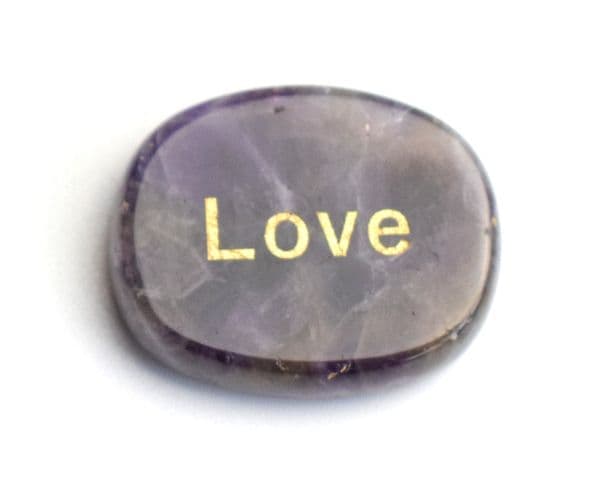 1 Piece Small Size Natural Chakra Amethyst Clear Quartz Red Jasper Engraved Crystal "Love" Inspirational Positive Word
