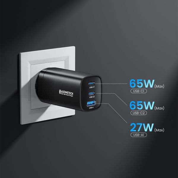 ASOMETECH GaN USB Type C 2025 Charger 65W 45W PPS PD QC4.0 Quick Charger For book Laptop IPAD Tablet iPhone 14 Samsung S23 Ultra