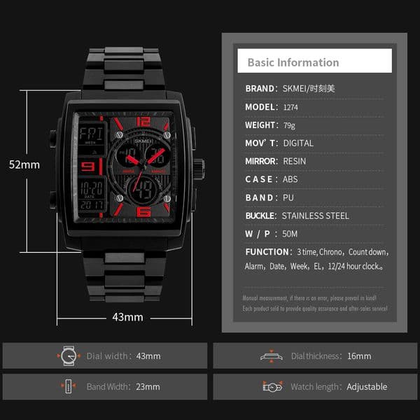 SKMEI 1274 Mens Electronic Wristwatches Men Brand Luxury Digital Watch Male Sports Waterproof Watches Relogio Masculino 2126