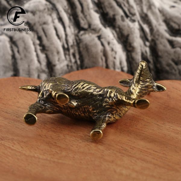 Antique Brass Antelop Statue Small Desktop Toy Ornaments Vintage Copper Animal Goat Figurines Figurines Paperweight Home Decors