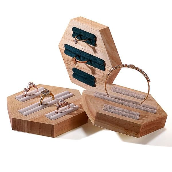 Fashionable Hexagonal Ring Display Stand Solid Wood Display Rack Mall Counter Earrings Jewelry Display Rack