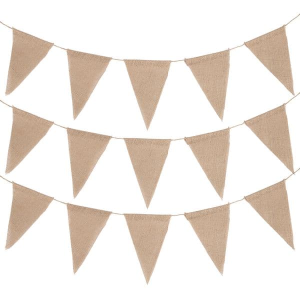 10M Burlap Flags Banner Brown Triangle Bunting Flags Pennant Banner Party Hanging Decorations Supplies for Festival Celebration