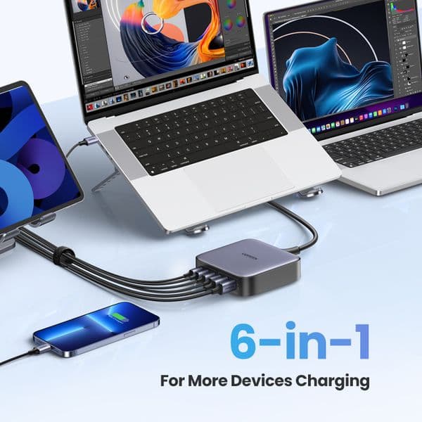 UGREEN 200W GaN Charger Desktop Laptop Fast Charger 6 in 1 2025 Adapter For iPhone 16 15 Pro Xiaomi Samsung Tablets book Charger