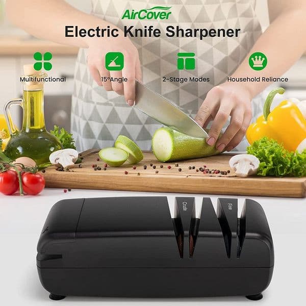 Electric Knife Sharpener, Stable Upgraded Knife Sharpener Electric for Home, Knives Scissors Sharpening Machine with 5 Bevel Gro