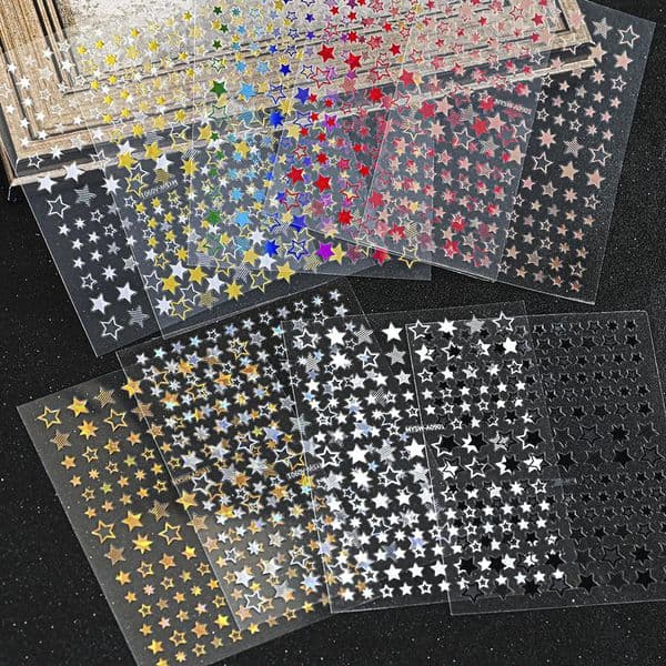 9pcs/Set White Black Stars Nails Stickers Luxury Self Adhesive Five-Pointed Star Nail Art Decals For Women Girls Manicure Decor*