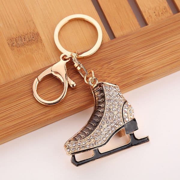 Creative Ice Skating Shoes Keychain Women Backpack Rhinestone Ornament Key Ring