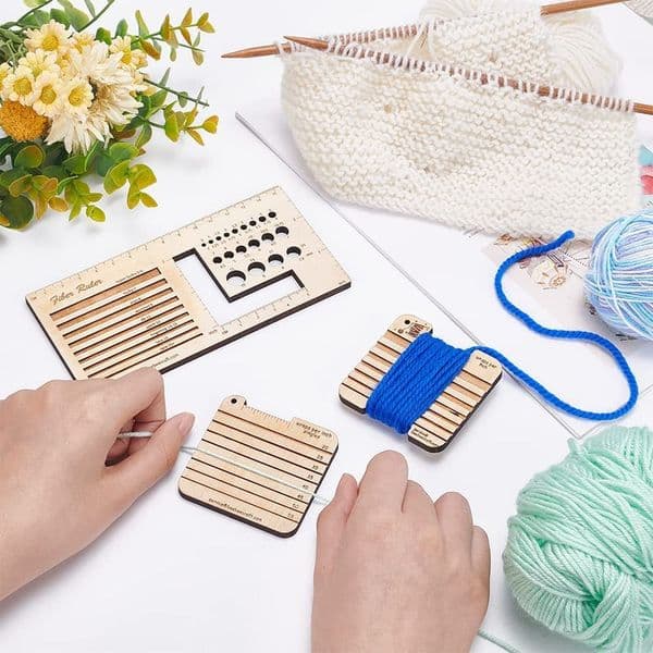 4Pcs Wood Knitting Needle Gauge And Ruler Durable Spinning Control Card Spinners Yarn Knitting Measuring Tool Crochet Accessory