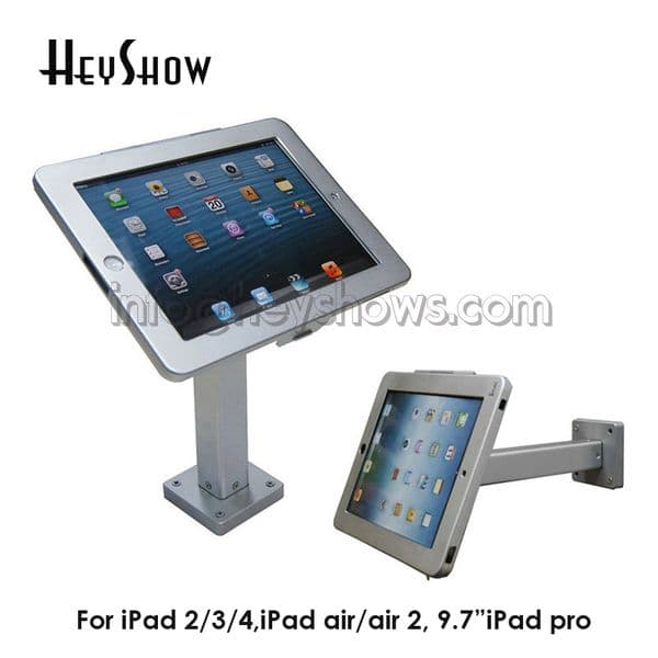 Wall Mounted Metal Tablet Display Stand, Secure Tablet Enclouse Bracket, Key Holder with Lock, iPad 2, 3, 4 Air