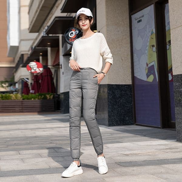 Winter Pants Women Double Face Down Padded Pencil Pants Office Lady 90% White Down Snow Trousers Female Outerwear PT-496