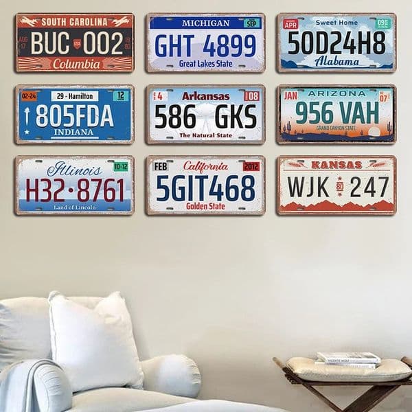 Vintage USA Car License Plate Metal Tin Sign Alaska Miami Kansas Metal Plaque Retro For Bar Cafe Garage Club Home Wall Decor